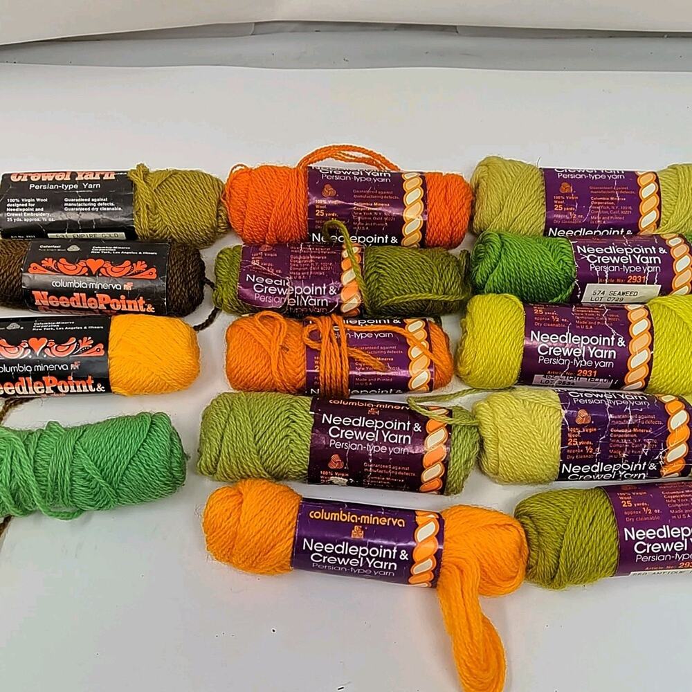 14X skeins Columbia Minerva Wool Crewel Needlepoint Yarn Vintage Mixed Color Lot